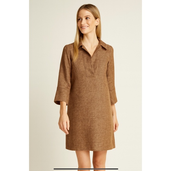 TUCKERNUCK AMELIA BASKET WEAVE SHIRT DRESS SWING SHAPE 3/4 SLEEVE POCKETS NEW XS - Picture 1 of 11